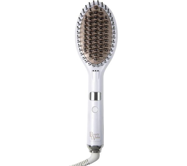 An image of BEAUTY WORKS Speed Styler Hair Straightening Brush - White & Gold