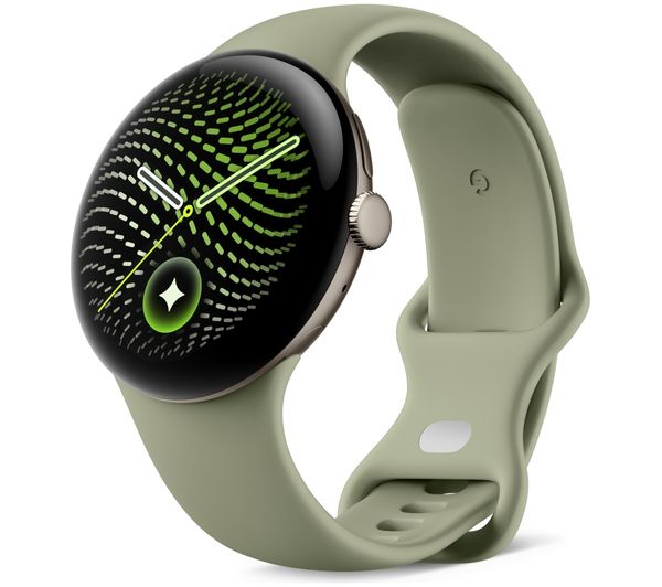 An image of GOOGLE Pixel Watch 5 WiFi - Satin Pyrite Aluminum Case with Olive Active Band, 45 mm