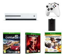 MICROSOFT Xbox One S, Tekken 7, Overwatch, Project Cars 2, Charge Kit & Wireless Controller Bundle