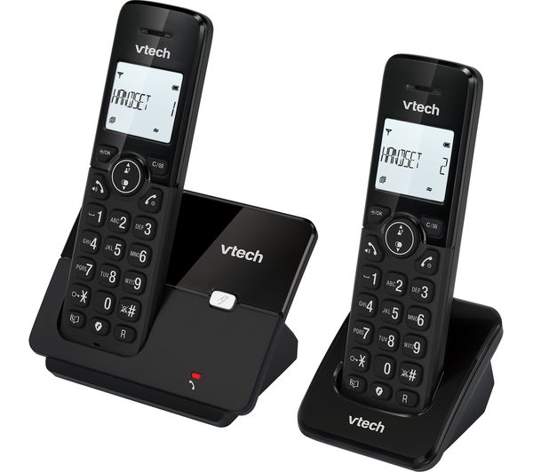 700203 VTECH CS2001 Cordless Phone Twin Handsets, Black Currys