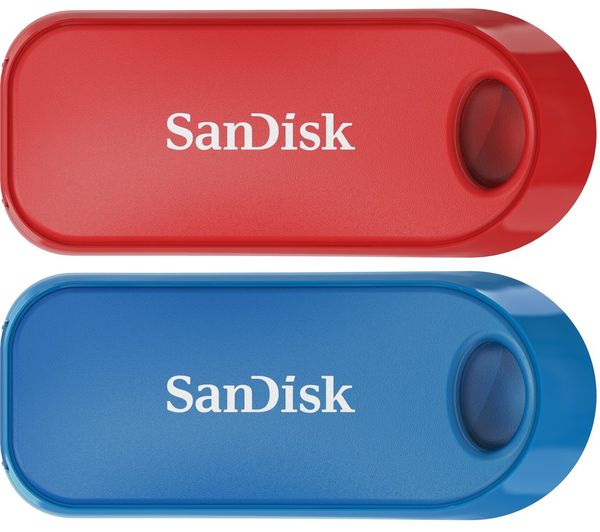 Sandisk Cruzer Snap Usb 20 Memory Stick 32 Gb Pack Of 2 Red Blue