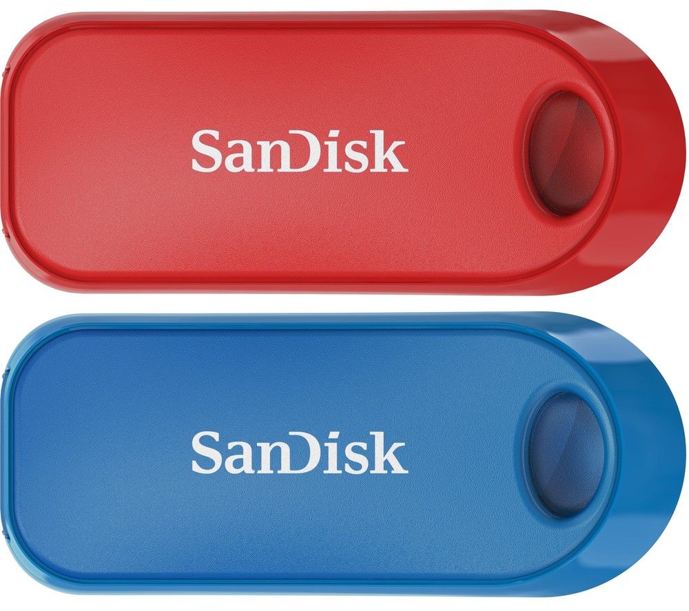 Cruzer Snap USB 2.0 Memory Stick - 32 GB, Pack of 2, Red & Blue