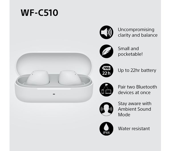 SONY WF-C510 Wireless Bluetooth Earbuds - White - 4548736161481