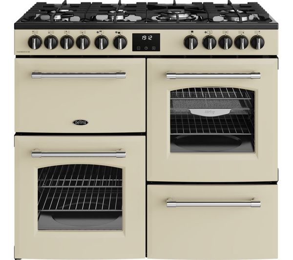Belling Farmhouse 100df Dual Fuel Range Cooker Cream Chrome