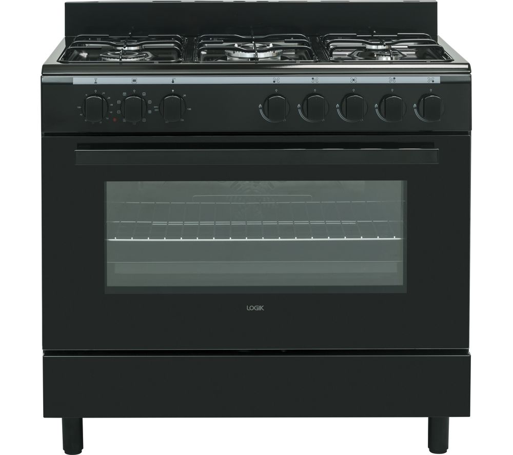 LOGIK LFTG90B18 90 cm Dual Fuel Range Cooker Black Fast Delivery