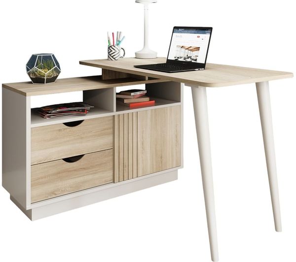 TEKNIK 7700006 Bridge Desk - White & Oak Effect