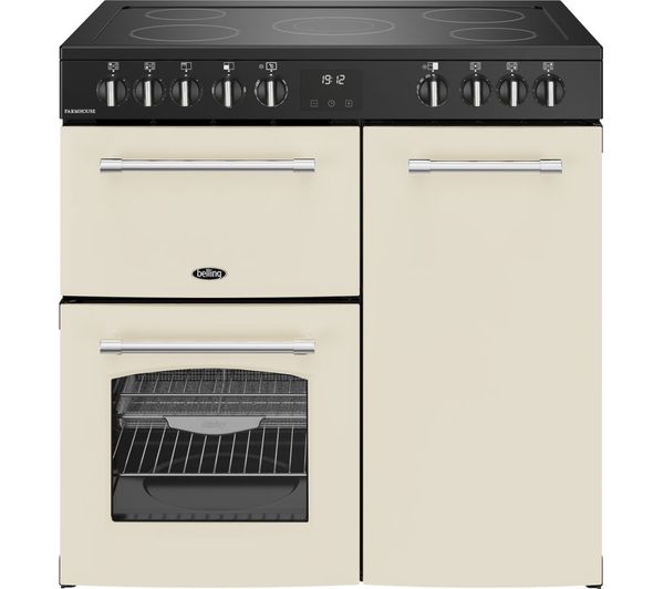 Belling Farmhouse 90e Electric Ceramic Range Cooker Cream Chrome
