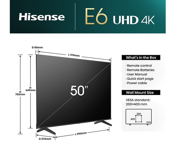 Hisense 50インチ E6Nシリーズ UHD 4K 新品 E6N | ハイセンスジャパン株式会社