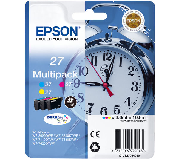 Image of EPSON Alarm Clock 27 Cyan, Magenta & Yellow Ink Cartridges - Multipack