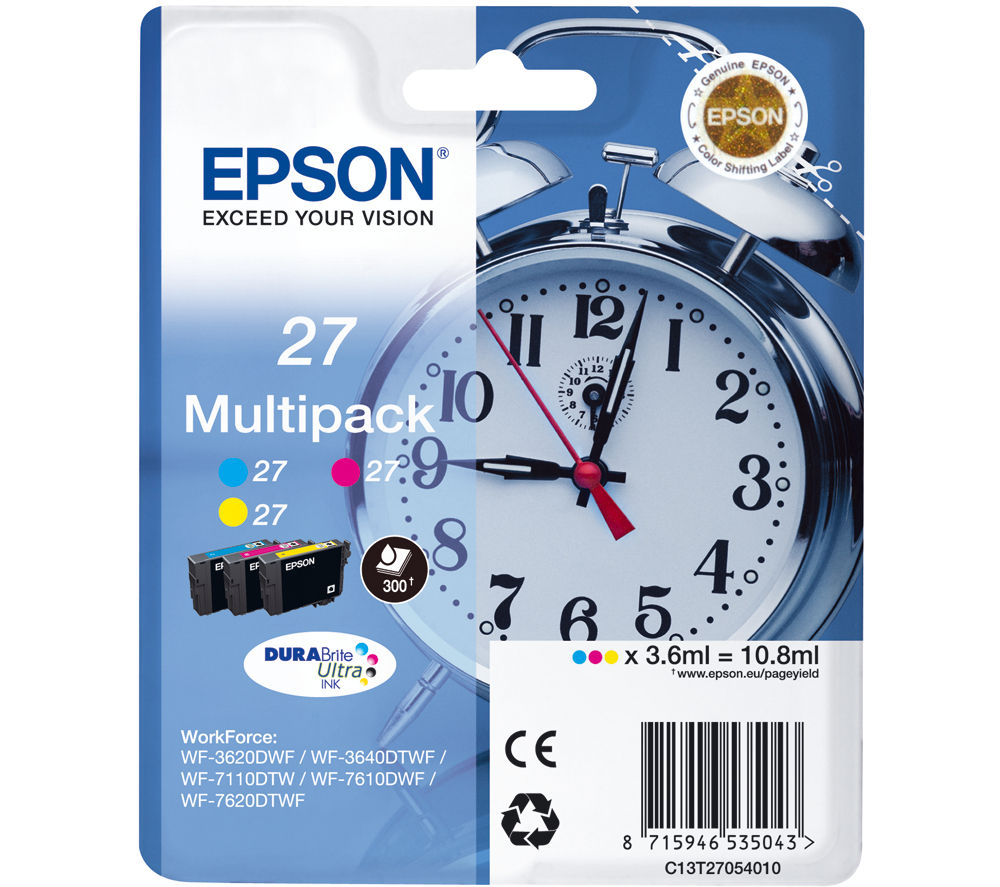 EPSON Alarm Clock 27 Cyan, Magenta & Yellow Ink Cartridges - Multipack