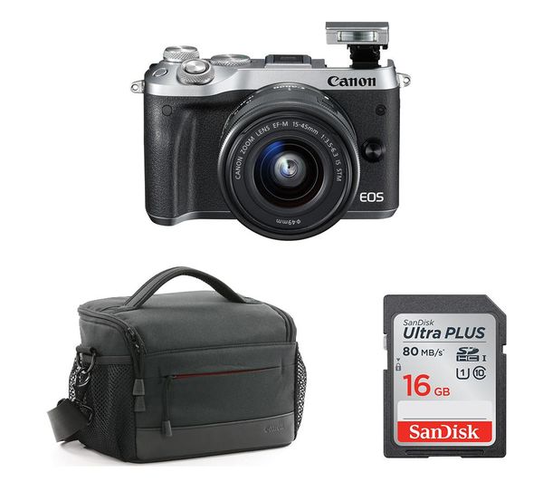 CANON EOS M6 Mirrorless Camera with 15-45 mm f/3.5-6.3 Lens & Accessories Bundle