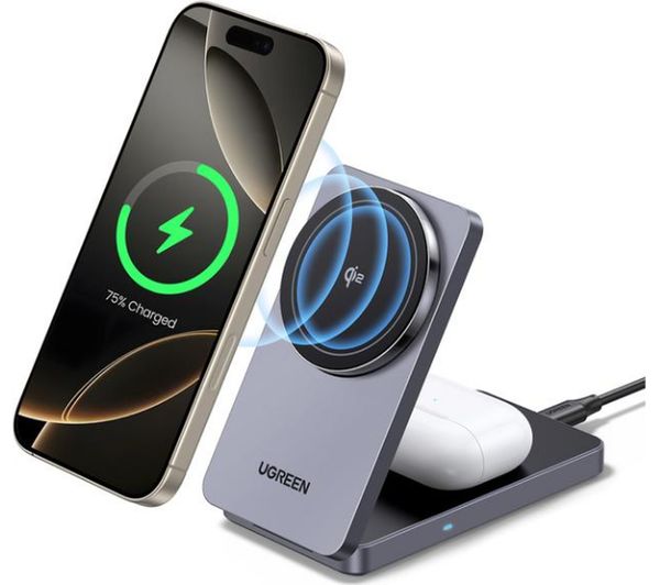 An image of UGREEN MagFlow Qi2 2-in-1 Magnetic 15 W Wireless Charger