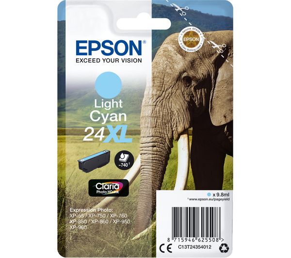 EPSON Elephant 24XL Light Cyan Ink Cartridge, Cyan
