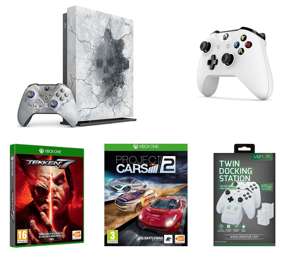Microsoft Limited Edition Gears 5 Xbox One X, Tekken 7, Project Cars, Wireless Controller & Twin Docking Station Bundle, Crimson