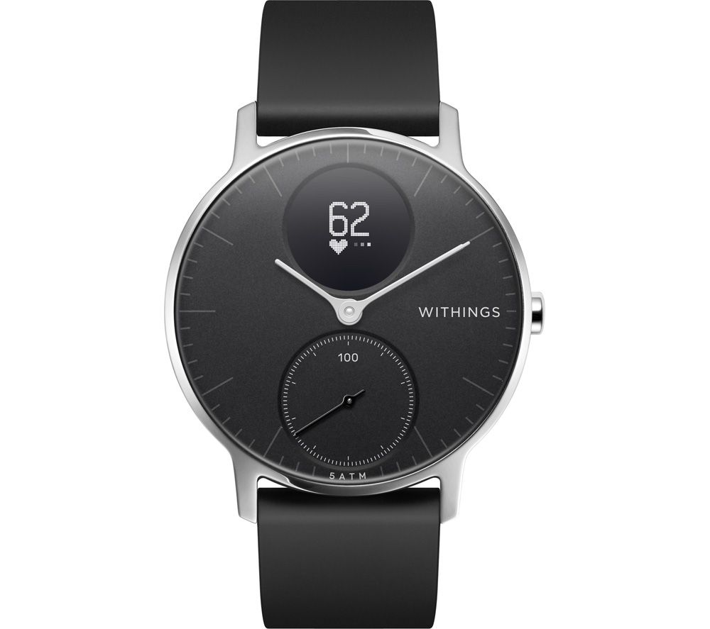 WITHINGS Steel HR Smartwatch - Black, Silicone Strap, 36 mm, Black