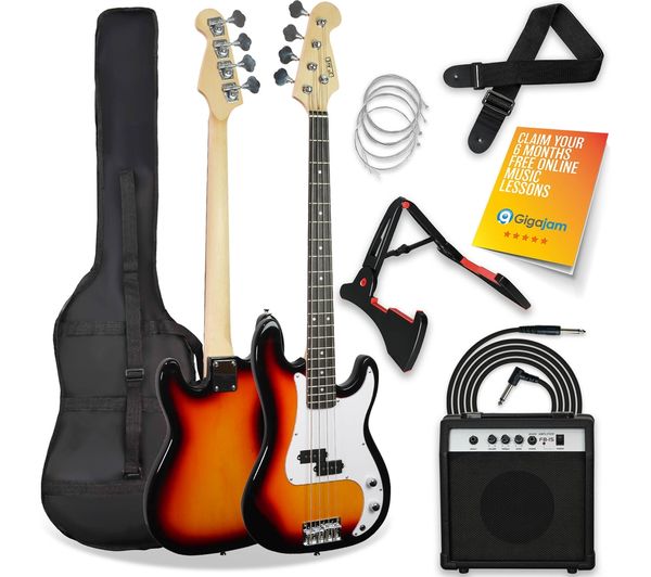 3rd Avenue Full Size 4 4 Electric Bass Guitar Bundle Sunburst