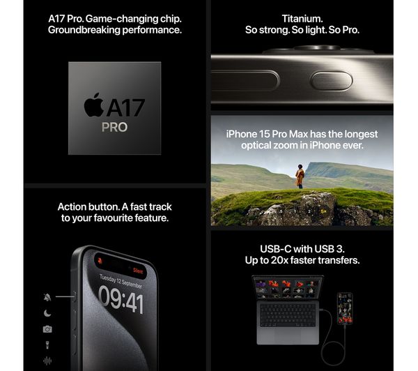 MTV43ZD/A - APPLE iPhone 15 Pro - 256 GB, White Titanium - Currys