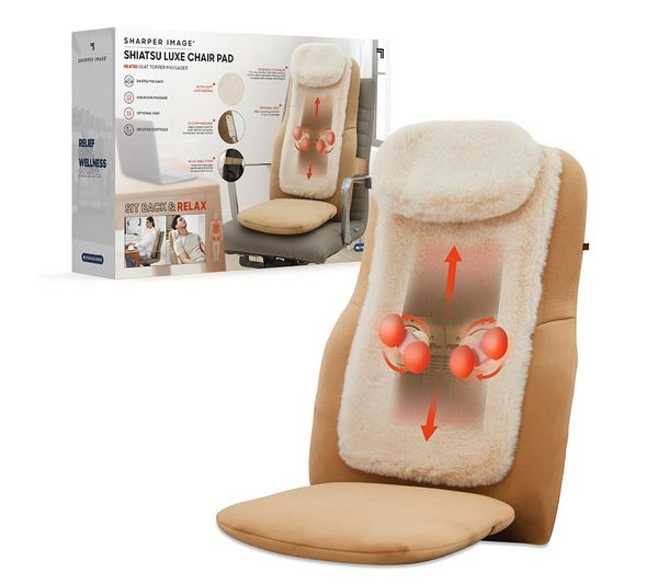 Sharper Image Shiatsu Back Massage Seat Topper Cream Brown