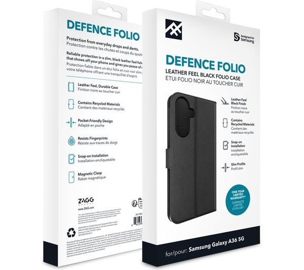 Zagg Defence Galaxy A36 Folio Case Black