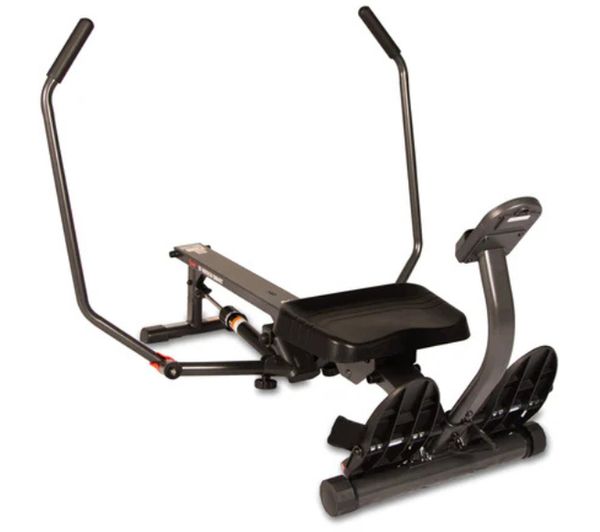 An image of SUNNY HEALTH Smart Compact Full Motion Rowing Machine - Black & Red