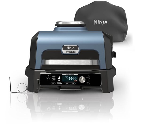NINJA Woodfire Pro Connect XL OG903UK Outdoor Electric BBQ Grill & Smoker with Cover - Black & Blue