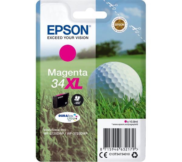 EPSON 34 Golf Ball XL Magenta Ink Cartridge, Magenta