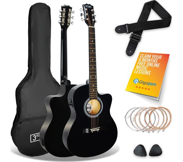 3rd Avenue Full Size 4 4 Cutaway Electro Acoustic Guitar Bundle Black