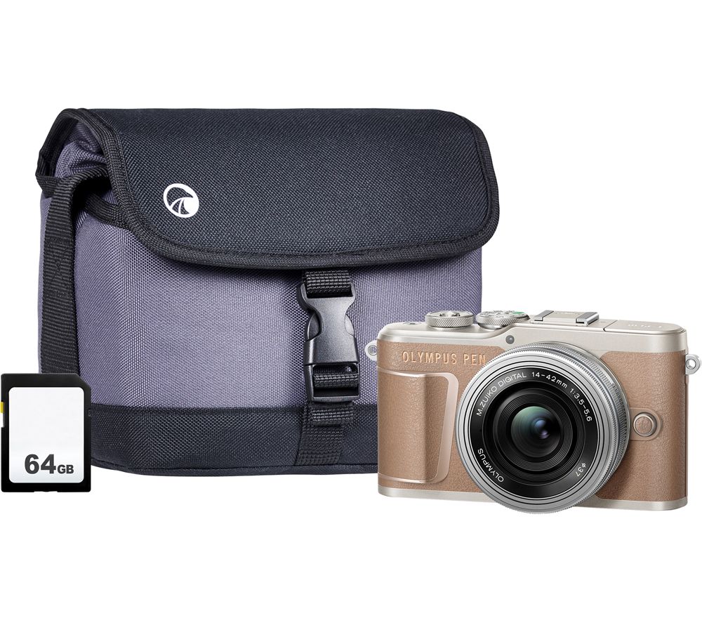 OLYMPUS PEN E-PL10 Mirrorless Camera with M.ZUIKO DIGITAL ED 14-42 mm f/3.5-5.6 EZ Lens, Case & Memory Card Kit - Brown, Brown