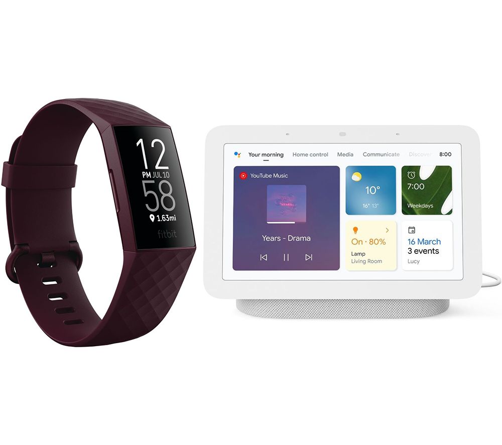 FITBIT Charge 4 Fitness Tracker & Nest Hub (2nd Gen) Smart Display Bundle - Rosewood & Chalk