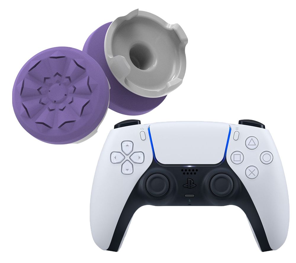 PS5 DualSense Wireless Controller (White) & FPS Freek Galaxy PlayStation Thumbsticks (Purple) Bundle