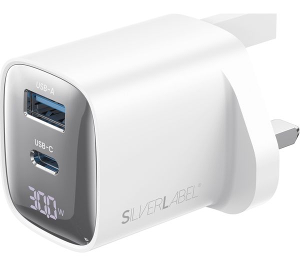 SILVERLABEL E71029019 2-in-1 30 W Dual USB Type-C & Type-A GaN Charger - White