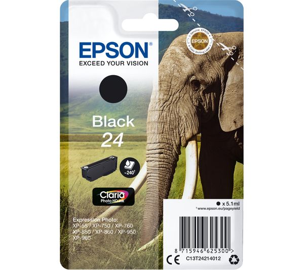 EPSON 24 Elephant Black Ink Cartridge, Black