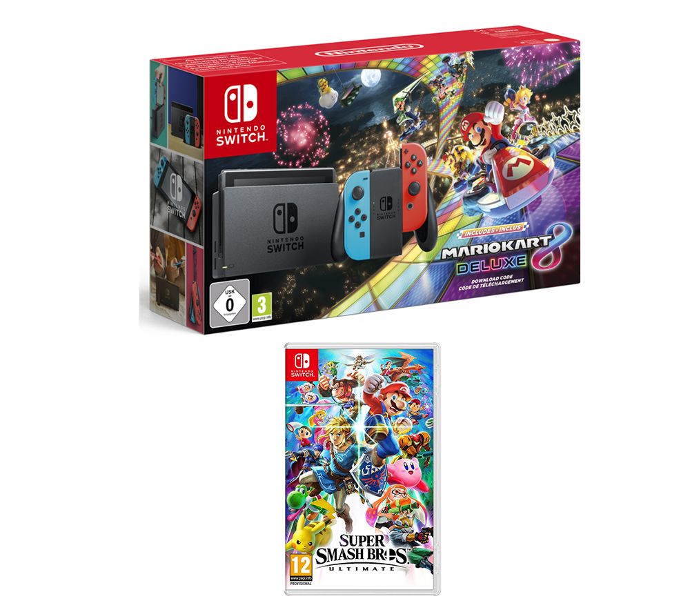 NINTENDO Switch, Mario Kart 8 & Super Smash Bros Bundle, Neon Reviews ...