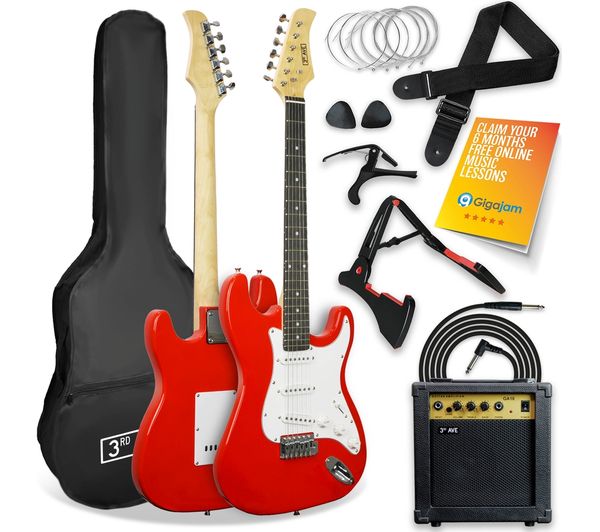 3rd Avenue Full Size 4 4 Electric Guitar Bundle Red