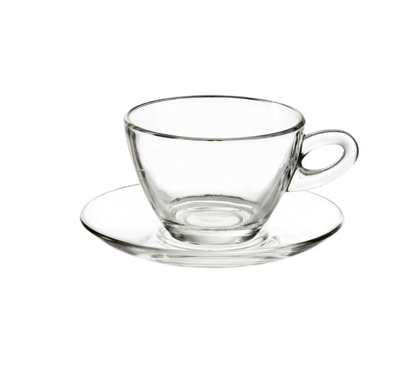EDDINGTONS 47118200 Clear Cappuccino Glasses & Saucers - Set of 2, Transparent