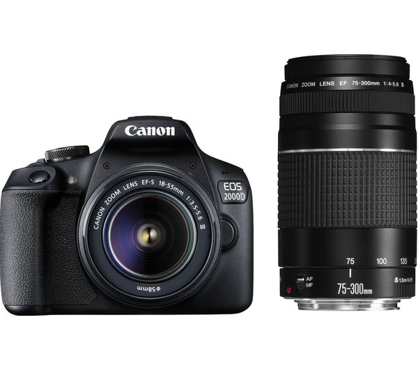 Image of CANON EOS 2000D DSLR Camera with EF-S 18-55 mm f/3.5-5.6 III & EF 75-300 mm f/4-5.6 III Lens