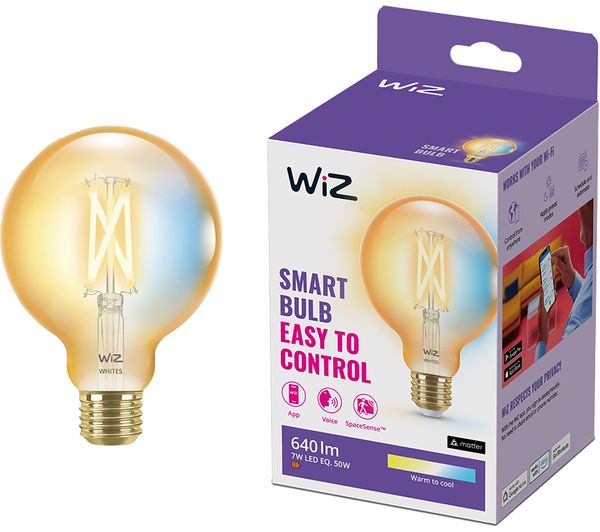 Image of WIZ Filament Amber Tuneable White Smart LED Light Bulb - E27, G95