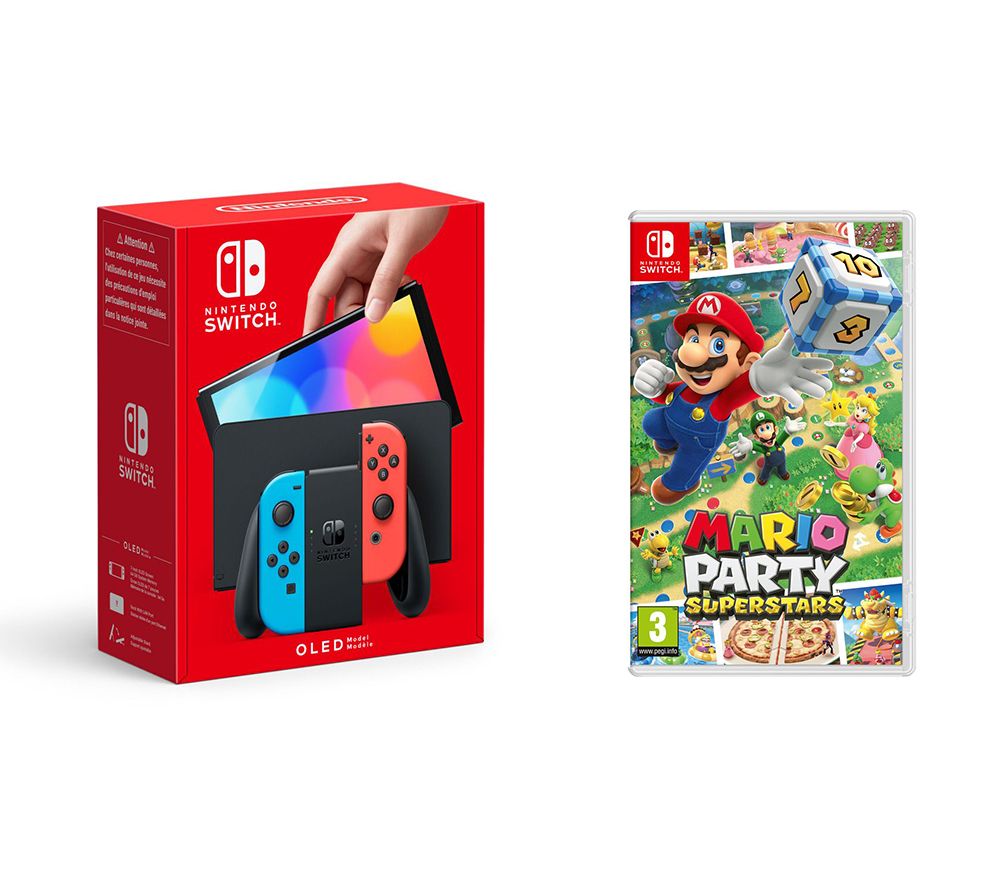 NINTENDO Switch OLED Neon & Mario Party Superstars Bundle Fast Delivery Currysie
