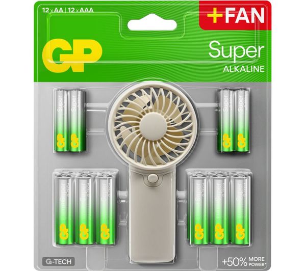 An image of GP BATTS AA & AAA Alkaline Batteries with Free Handheld Fan - Pack of 24