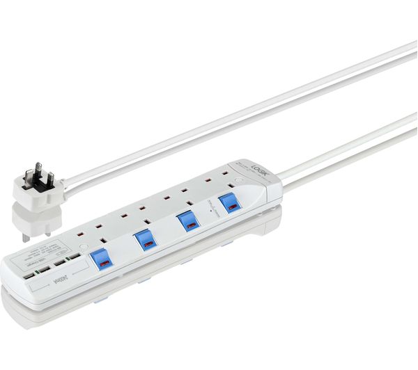 Image of LOGIK L4W2SU18 Surge Protected 4-socket Extension Lead with USB - 2 m