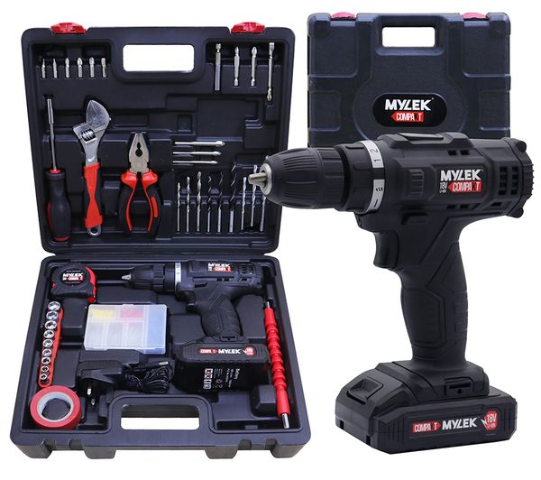 Mylek Mylek 18v Cordless Drill Accessory Set With Storage Case Black