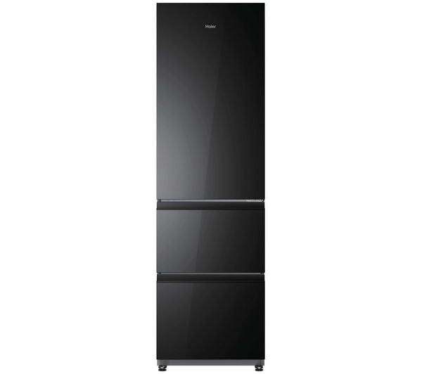 An image of HAIER 3D Combi Series 3 HTR3518DNGBK 60/40 Smart Fridge Freezer - Obsidian Black Glass