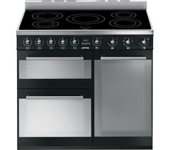 SMEG Symphony 90 cm Electric Induction Range Cooker - Black & Stainless Steel