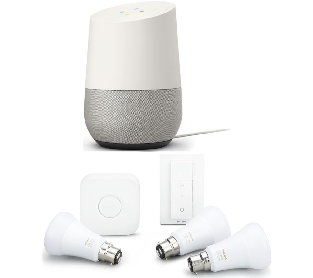 PHILIPS Hue A60 White & Colour B22 Kit & Google Home Bundle, White Review