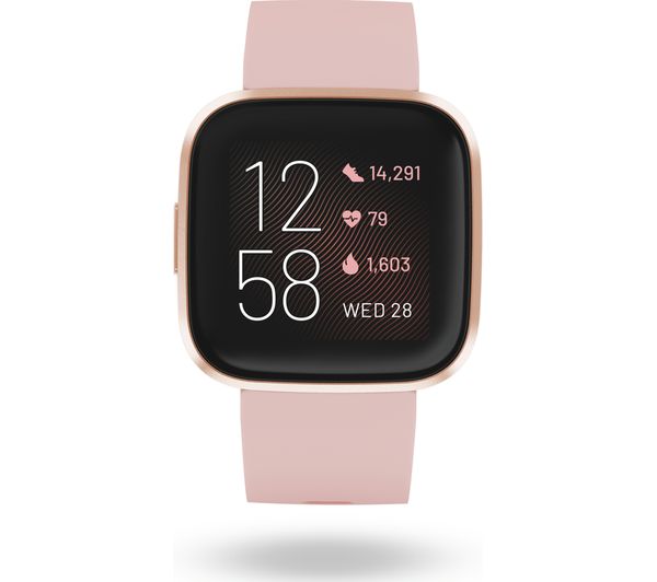 versa 2 copper rose aluminum pebble and charging cable