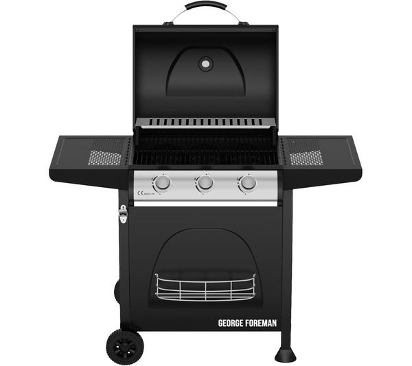 GEORGE FOREMAN GFGBBQ3B Portable 3 Burner Grill Gas BBQ - Black