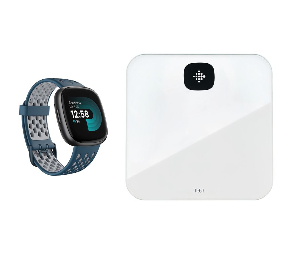 Versa 4 Smart Watch Sports Pack & Aria Air Smart Scale Bundle - Black & White