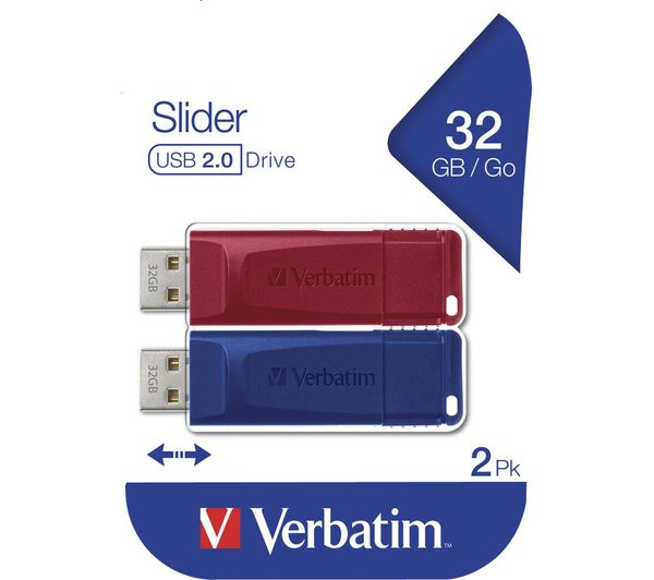 VERBATIM Slider USB 2.0 Memory Stick - 32 GB, Pack of 2