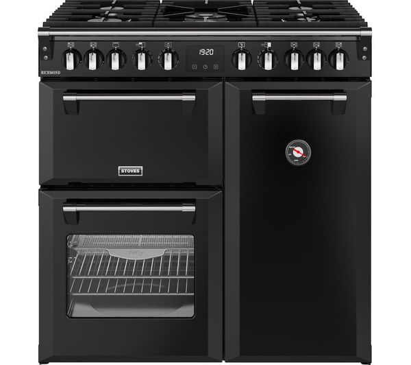 Image of STOVES Richmond 90DF 90 cm Dual Fuel Range Cooker - Black & Chrome