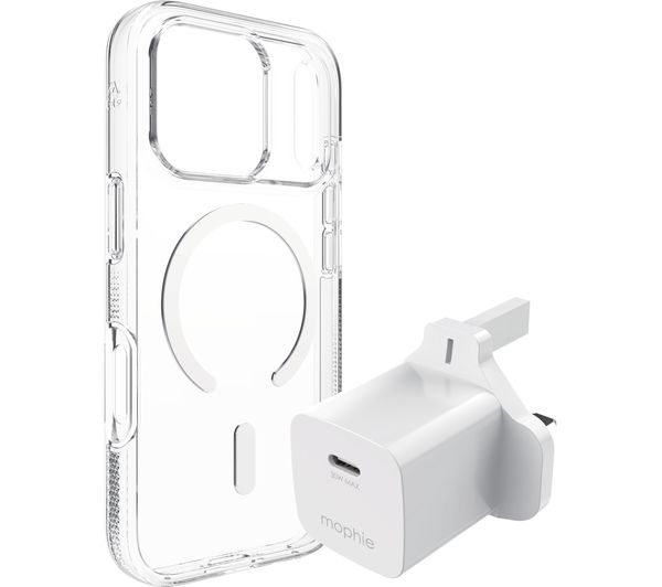 An image of ZAGG Crystal Palace Snap iPhone 17 Pro Clear Case & Mophie 30 W USB Type-C Wall Charger Bundle